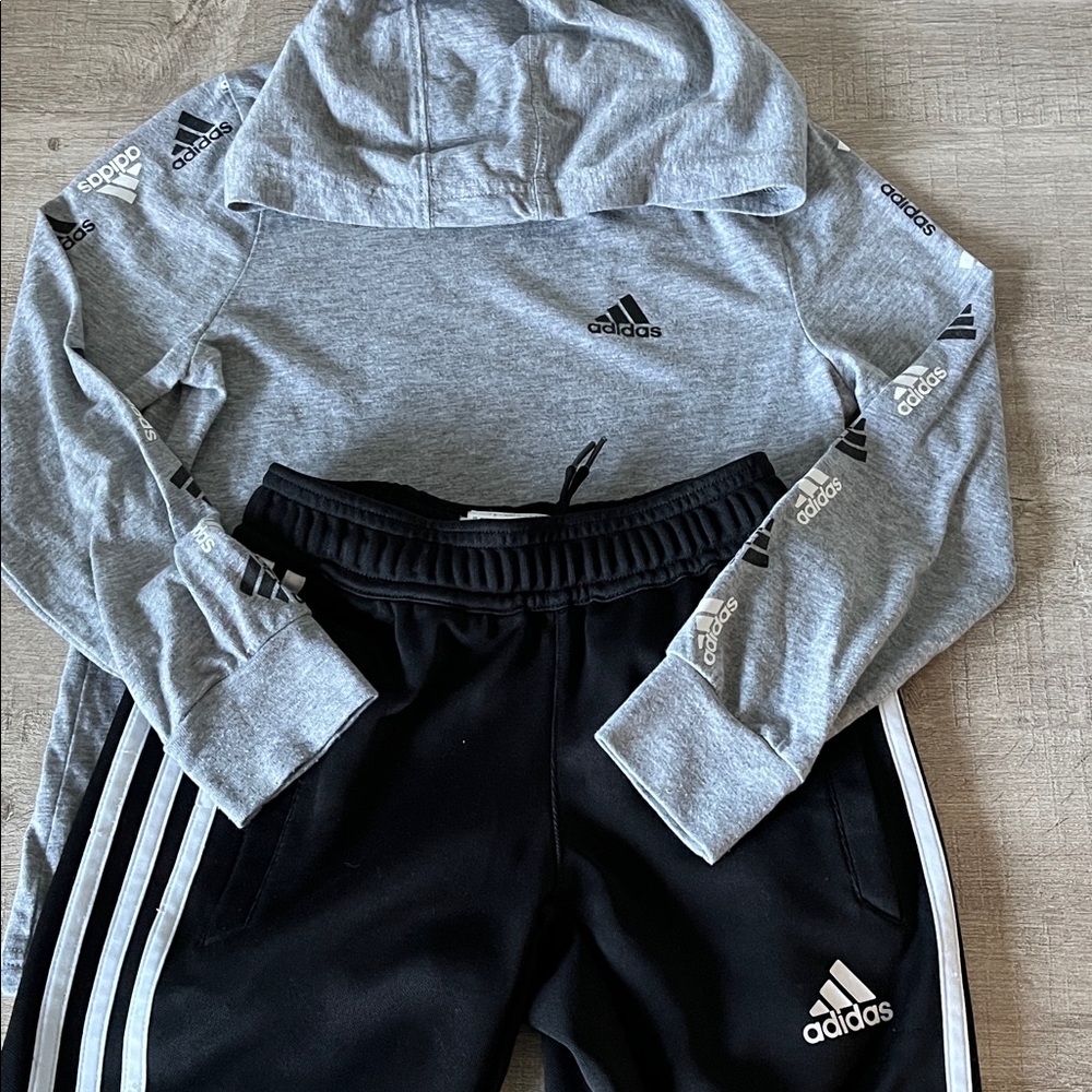 Adidas Kids Black and Gray Joggers Set